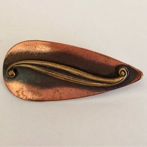Vintage Copper  Brass leaf teardrop brooch 1.5"